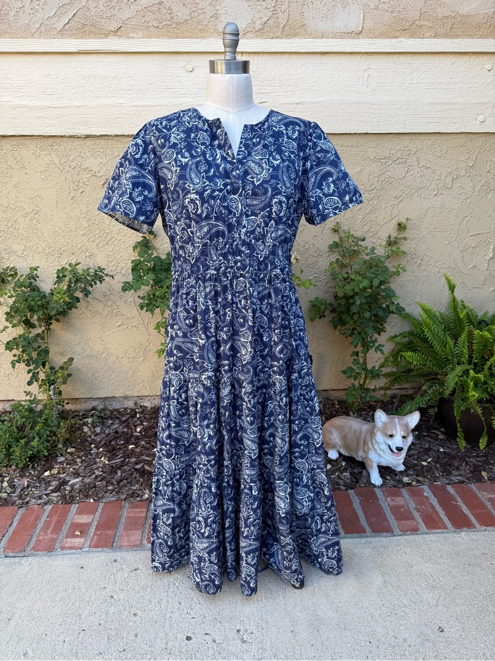 Blue Paisley Short-Sleeve Maxi Dress - Classic Boho Style